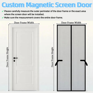 Measurement guide for a custom magnetic screen door on a white background