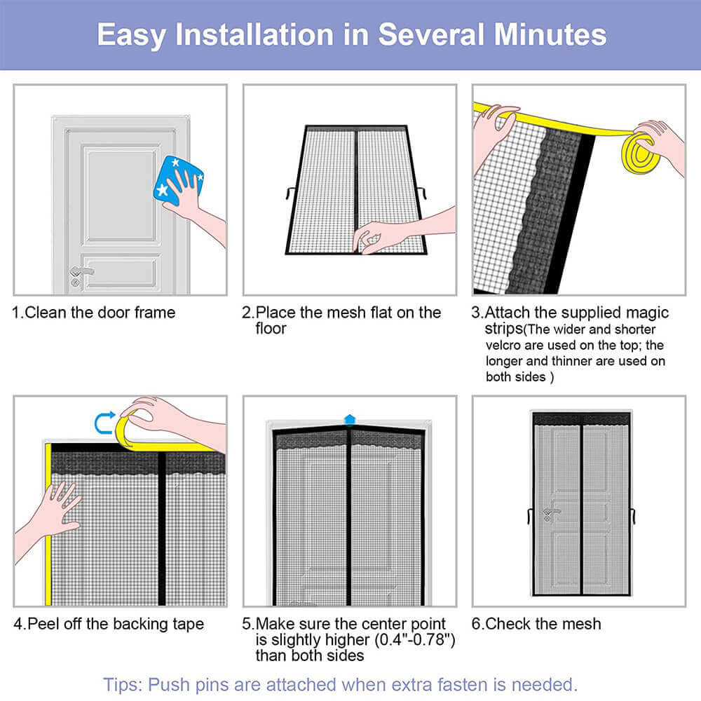 Magic Mesh Deluxe- White- Hands Free Magnetic Screen Door, Mesh Curtain Keeps Bugs Out, Frame Hook & Loop, Hands Free, Pet & Kid Friendly- Fits